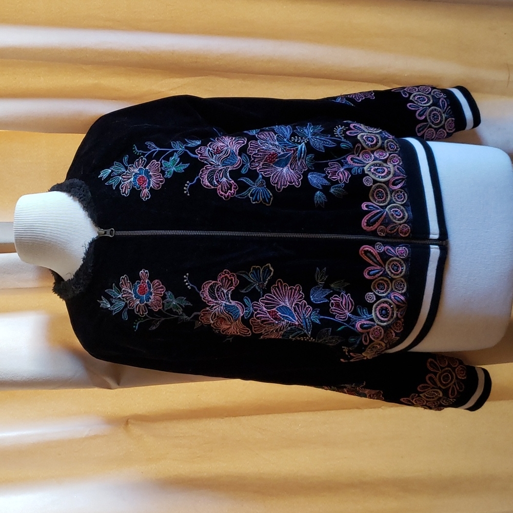 Anthropologie black velvet embroidered bomber jacket